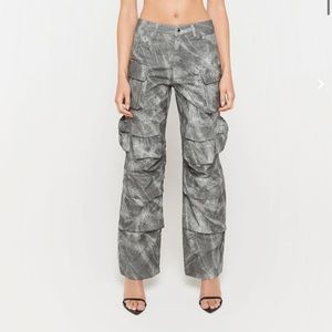 Charcoal Acid Wash Oversized Vegan Leather Trouser/Cargos